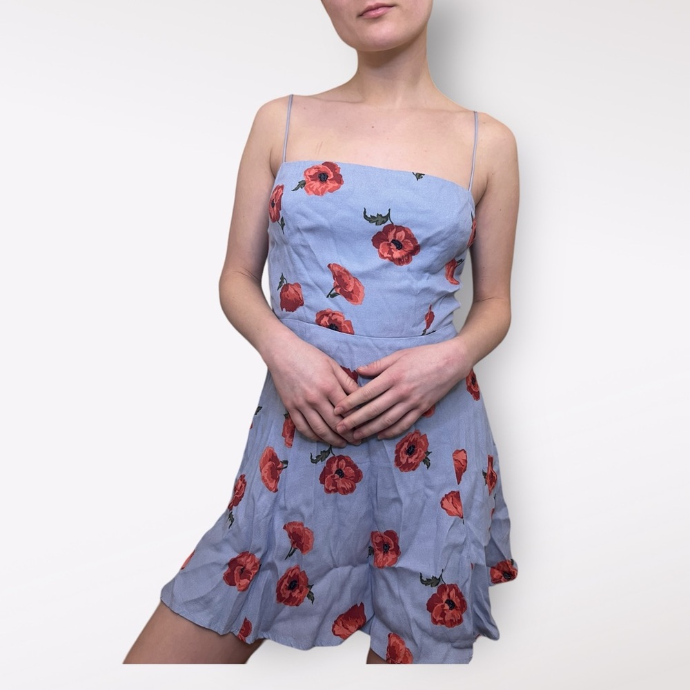 REFORMATION Presley Dress in Blue with Red Poppies